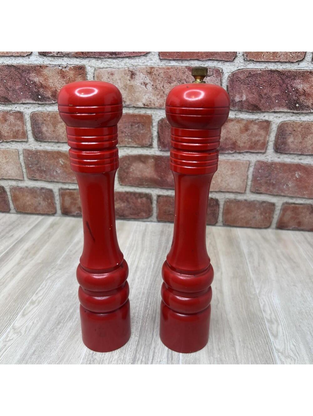 Vintage Salt & Pepper Mill Woodenware Japan Red Wood 10" Salt & Pepper Mill Red